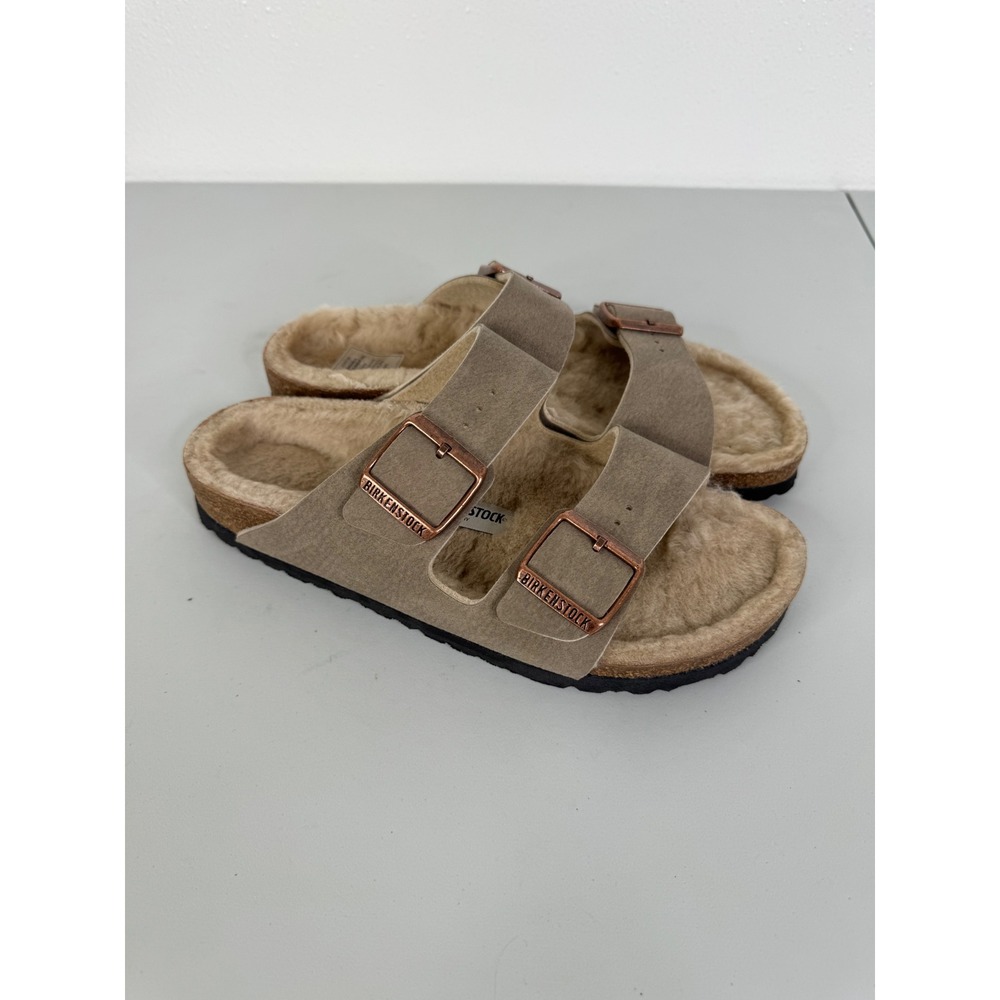 Birkenstock Arizona Shearling Taupe Suede Two Strap Sandals 38 L7 M5